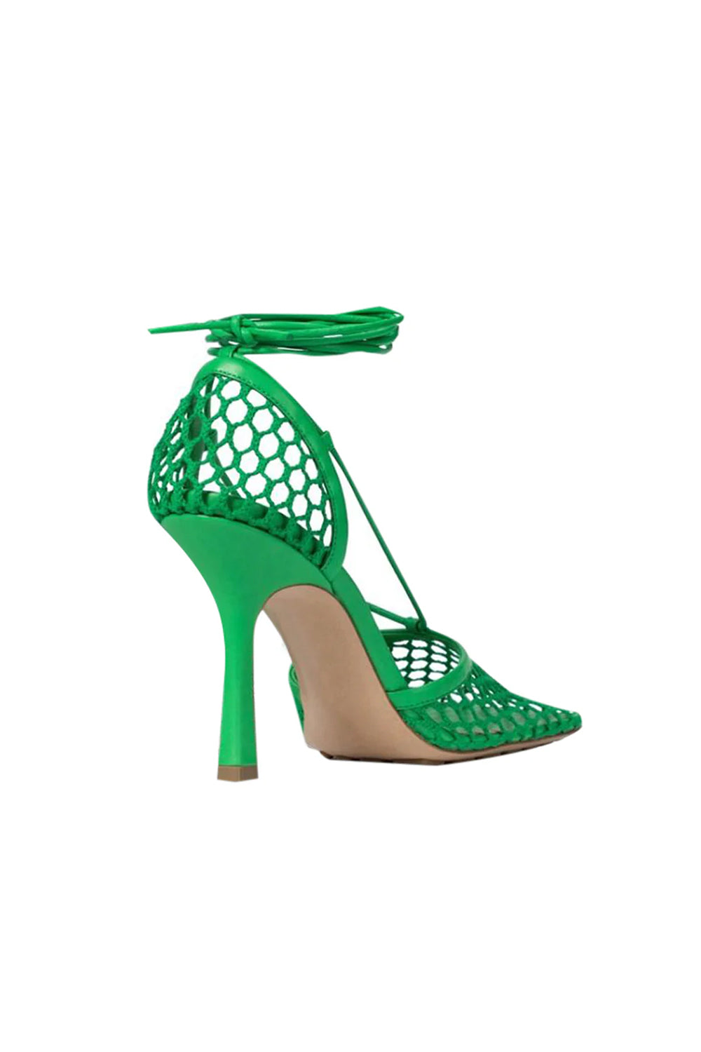 Yellow Stiletto Heel Lace Up Fishnet High Heel Sandals