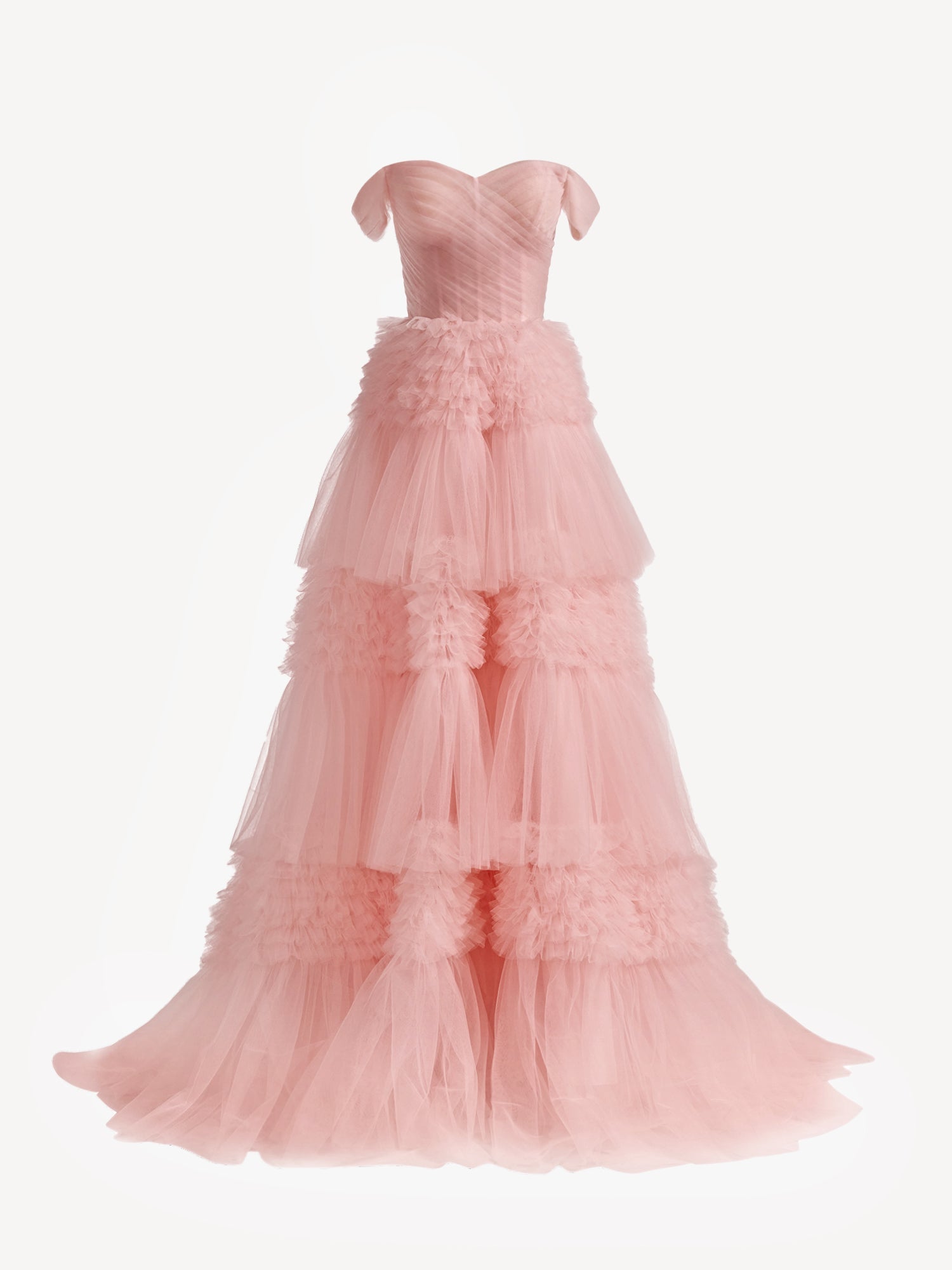 Zariah | Blush Princess A line Off Shoulder Ruffled Tulle Prom Dress